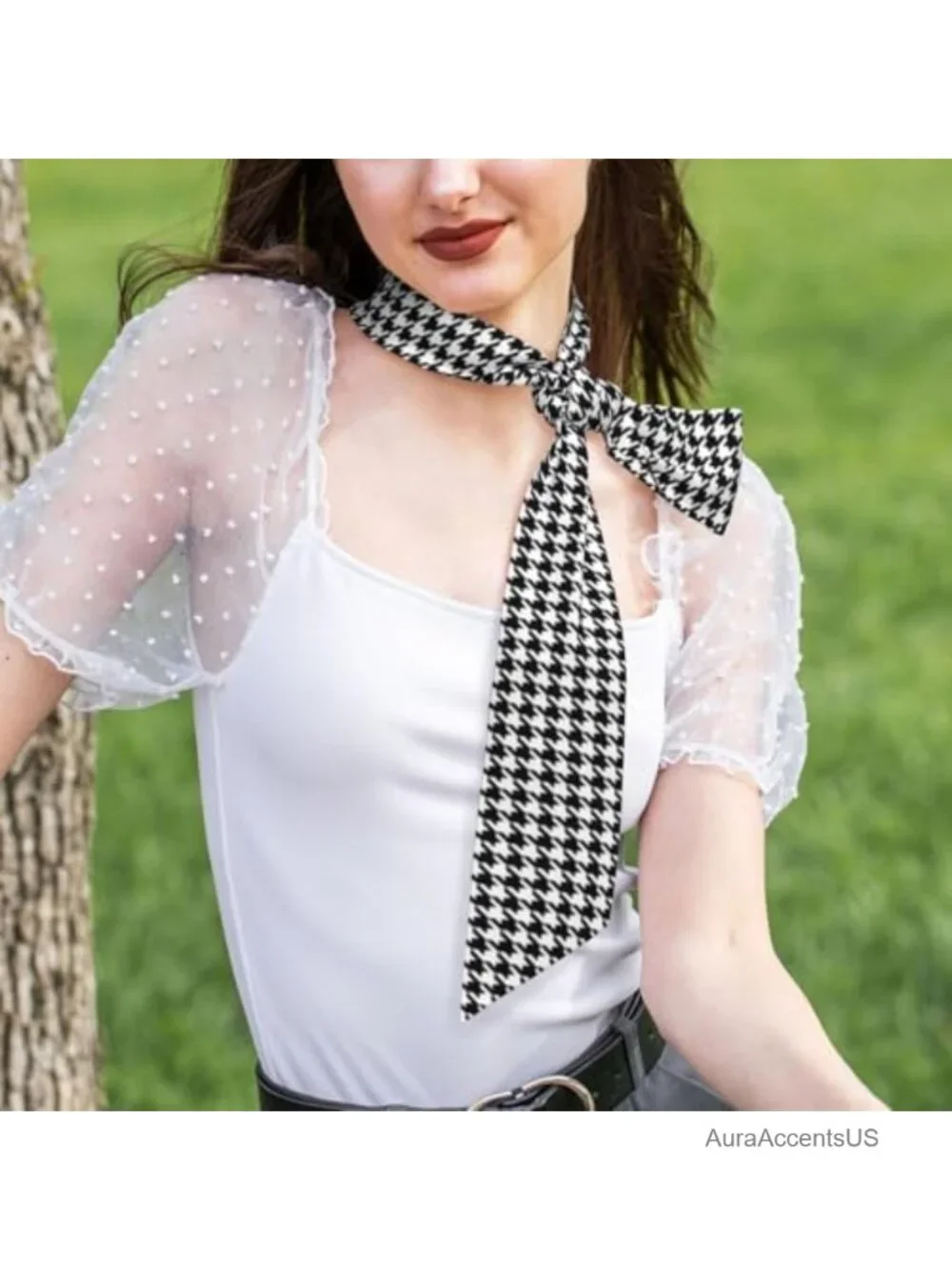 Long Silk Satin Scarf Neck Scarf Hair Ribbon Houndstooth Wrap Neckerchief